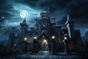 Old Gothic Castle On Scary Halloween