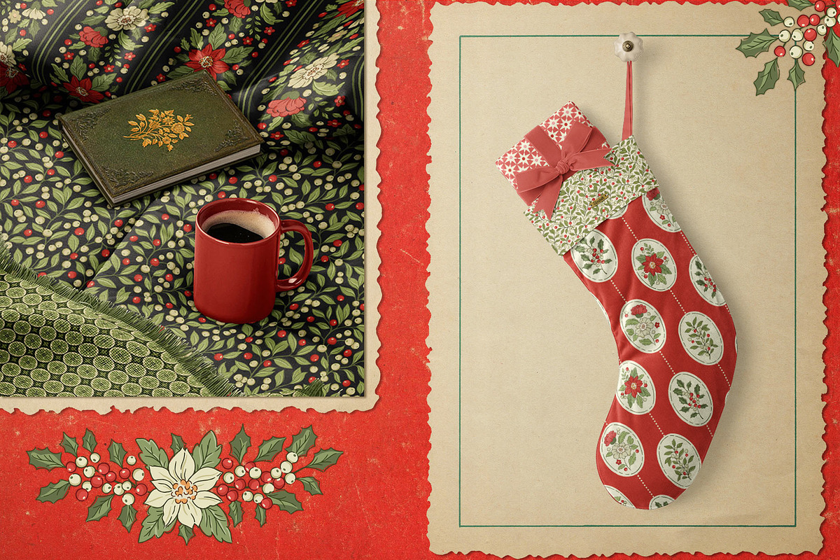 Vintage Christmas Clipart & Patterns, a Pattern Graphic by PATTERNS etc. (Photo 3 of 15)