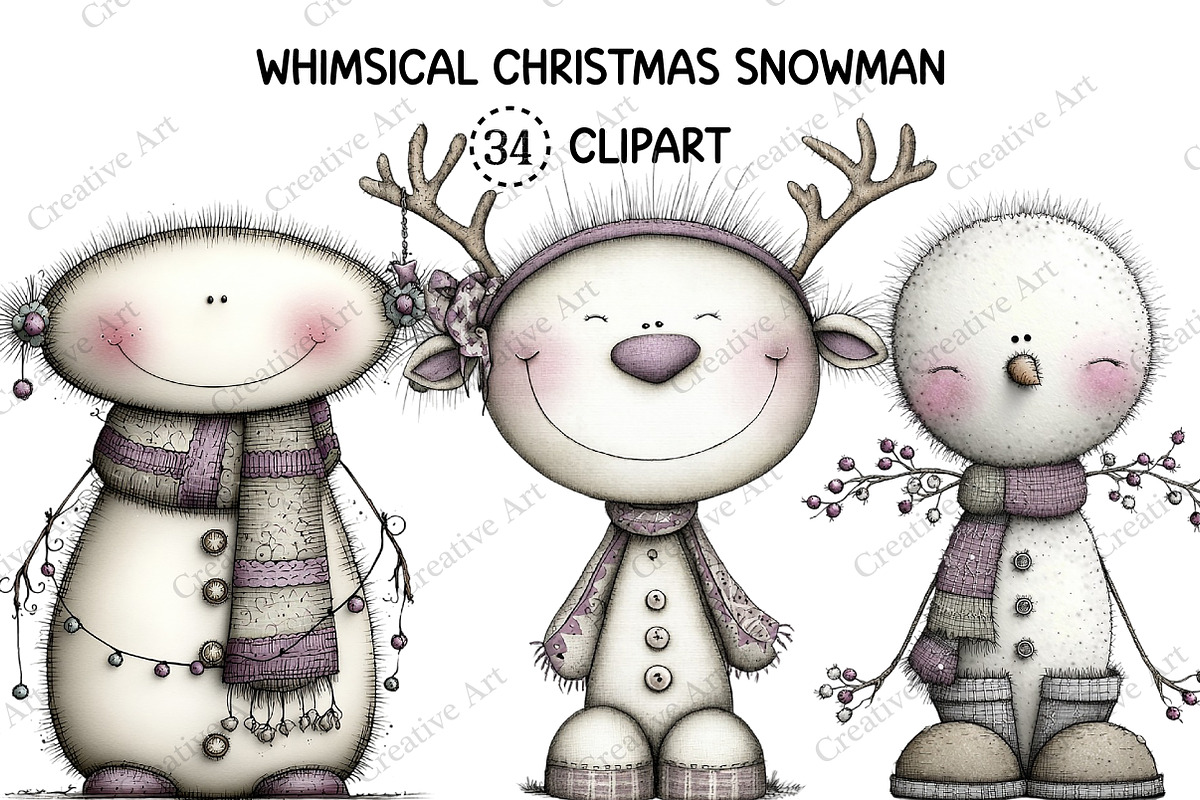 Whimsical Christmas Snowman Clipart, an Illustration by Creative Art (Photo 1 of 10)