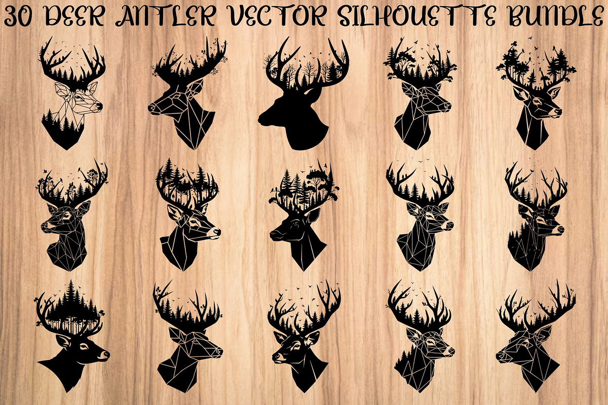 Deer Antler Silhouette Bundle, an Object Illustration by yasushie (Photo 1 of 31)