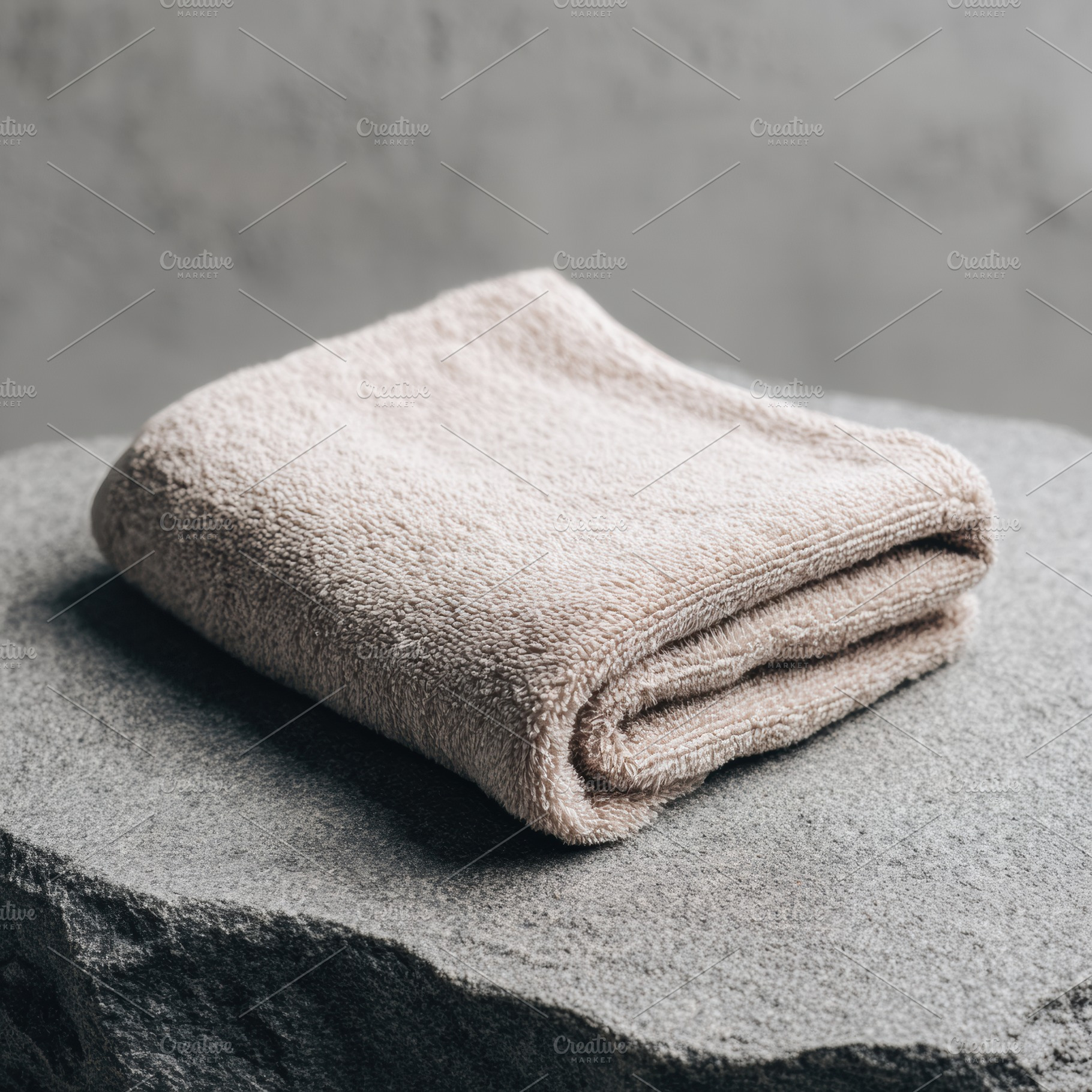 Woven Cotton Towel Folded on Stone, a Beauty & Fashion Photo by Virgo Studio
