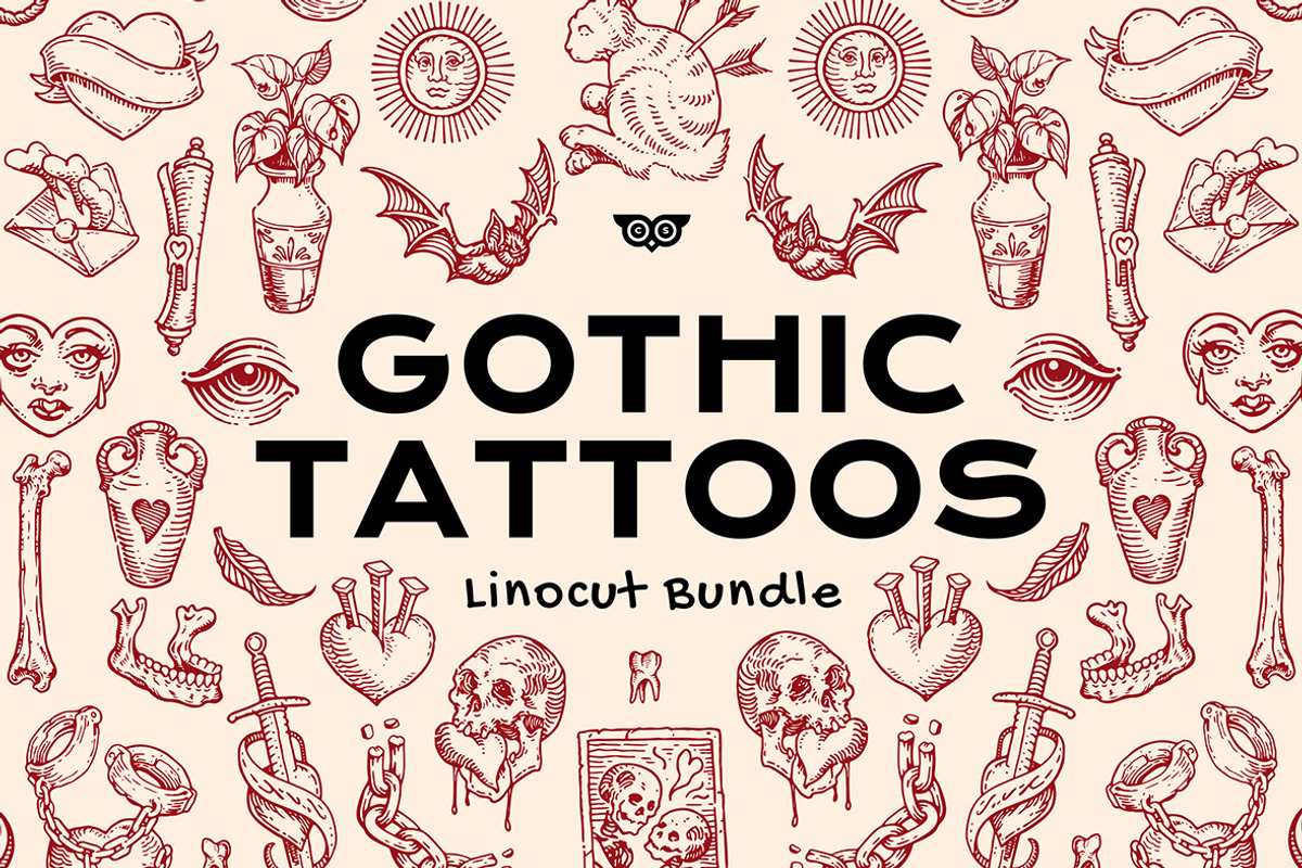 Gothic Tattoo Clipart Bundle, an Object Illustration by ClayStudio (Photo 1 of 8)