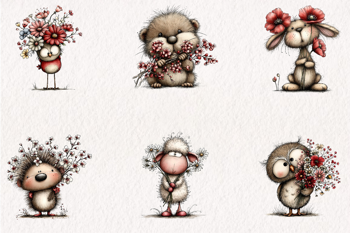 Floral Animals Clipart PNG Bundle, a Seasonal Illustration by CreationArt (Photo 5 of 5)