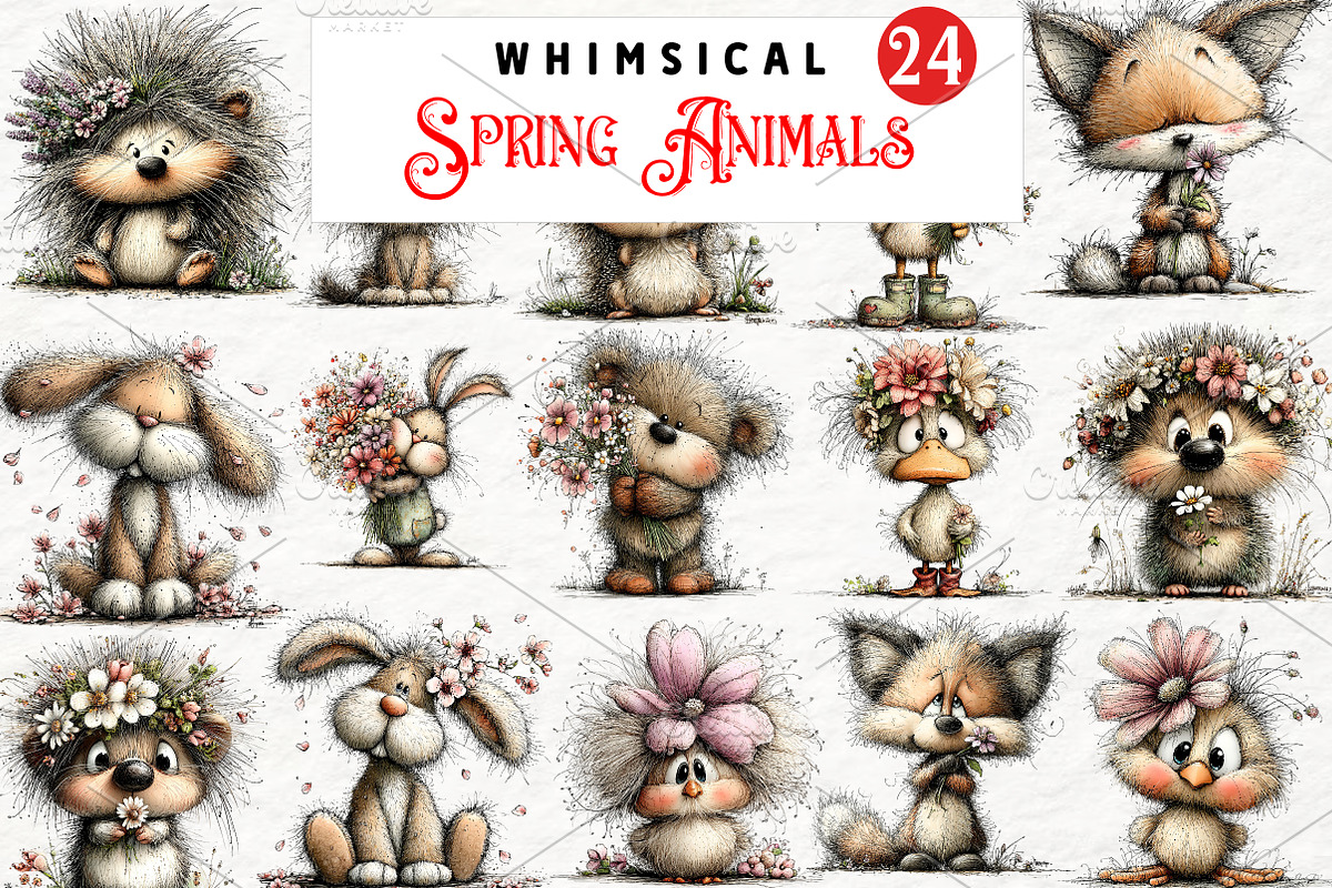 Whimsical Funny Spring Animals, an Animal Illustration by Watercolor design (Photo 1 of 6)