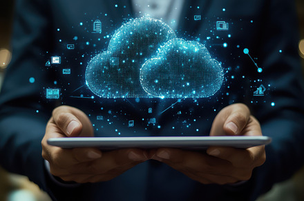 A man is holding a tablet with a clo, a Background Photo by Pixeness