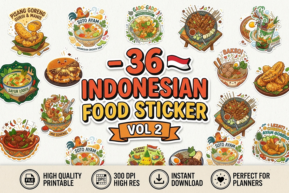 36 Indonesian Food Sticker Bundle 2, a Food Illustration by ikarifq shop (Photo 1 of 5)