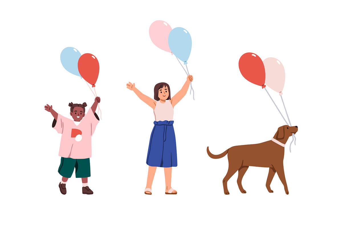 Cute kids and dog with balloons set, a Person Illustration by Good Studio (Photo 3 of 3)