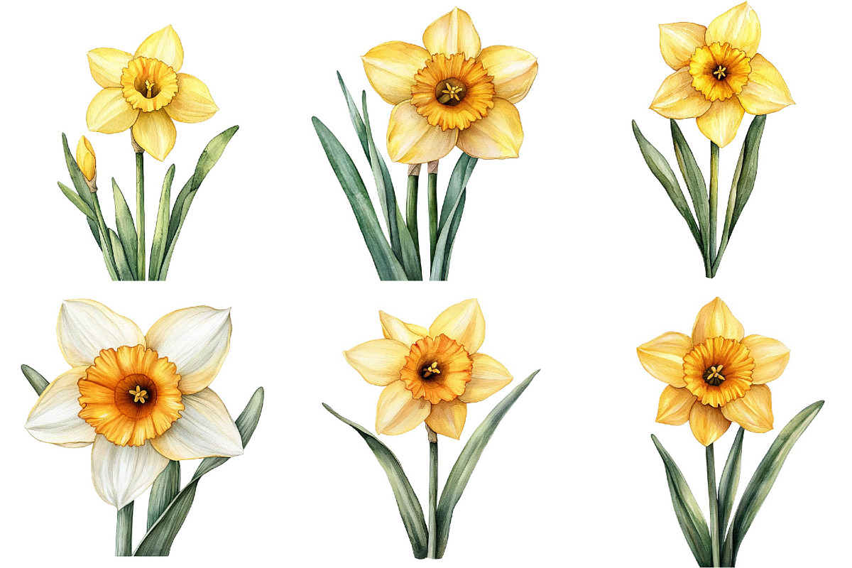 Watercolor Daffodil Flower Clipart, an Illustration by DreamPrint404 (Photo 7 of 7)