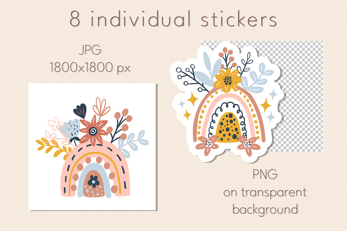 Boho Rainbows Stickers, a Graphic by rinaletters (Photo 3 of 5)