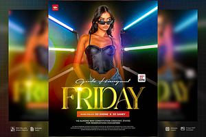 Girls Hangout Friday Party PSD Flyer