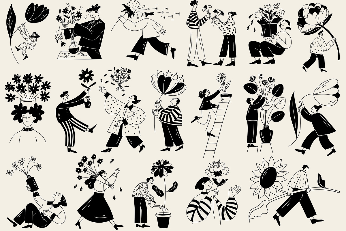 Bloomfolk: 35 Floral Character Pack, a Person Illustration by Veyla (Photo 7 of 13)