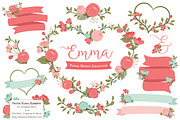 Mint & Coral Floral Heart Vectors, an Illustration by Amanda Ilkov (Thumbnail 1 of 5)