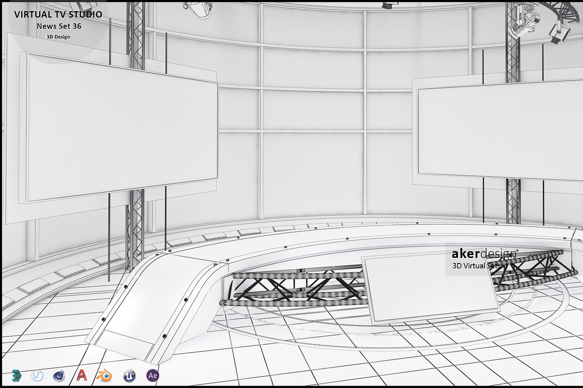 Virtual TV Studio News Set 36, an Architecture 3D Model by akerStudio (Photo 5 of 25)