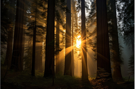 Lush Redwood forest trees sun, a Nature Photo by Ylivdesign