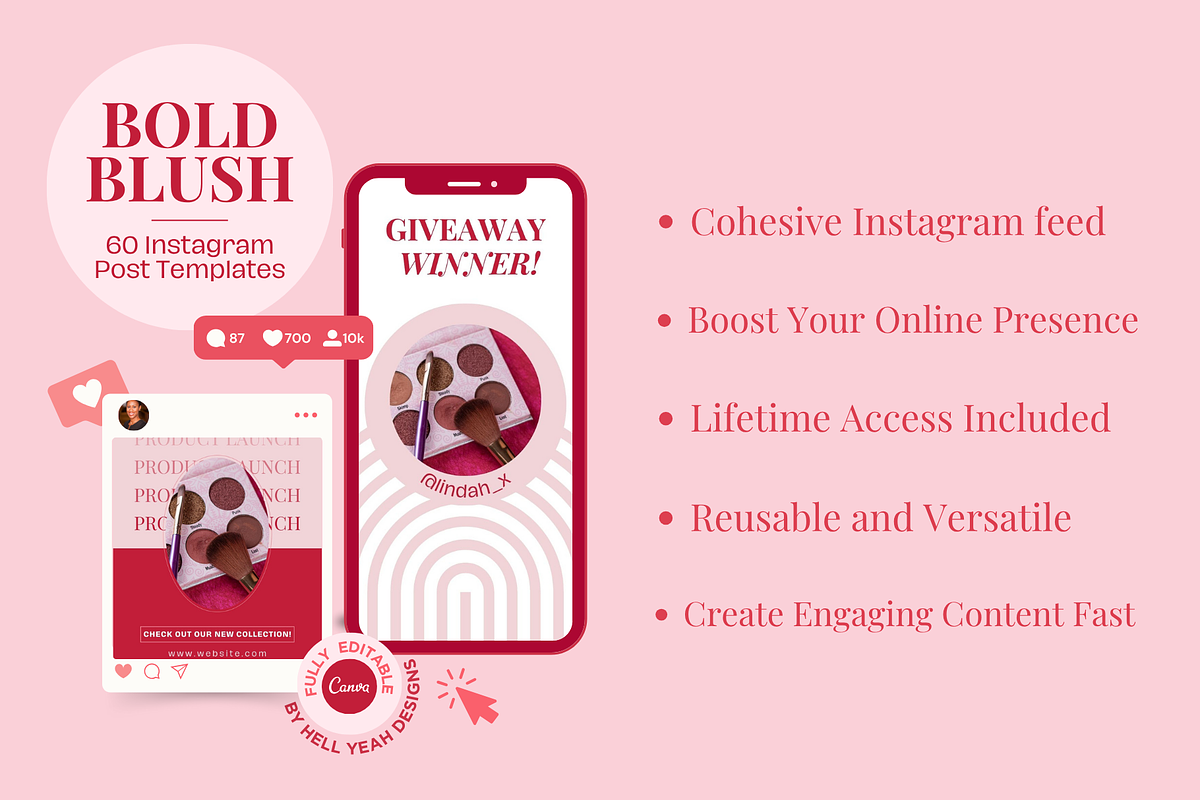 Bold Blush Instagram Post Templates, a Social Media Template by Hell Yeah Designs (Photo 3 of 9)