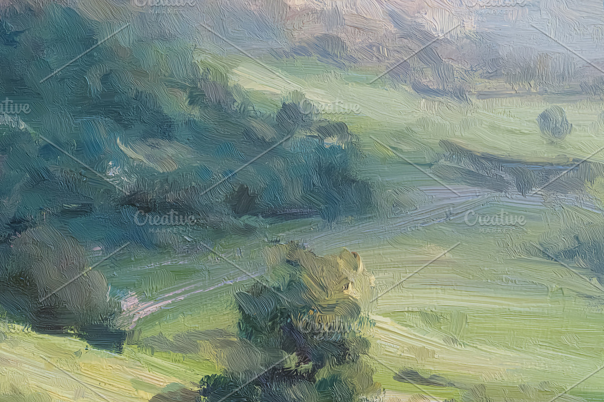Textured oil painting capturing a serene summer landscape with r, a Decorative Illustration by Studio ANNA