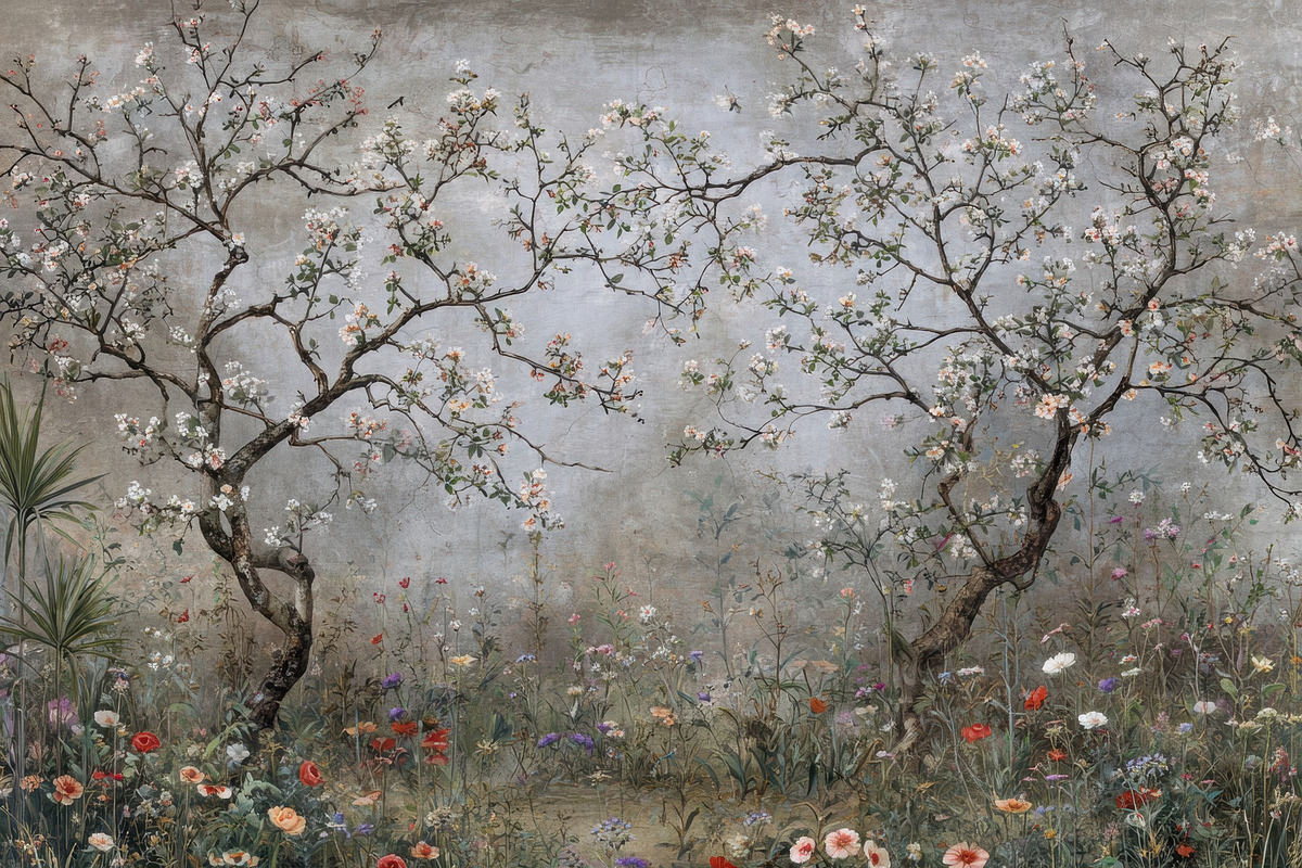 Ethereal botanical garden wallpaper, a Decorative Illustration by Virgo Studio