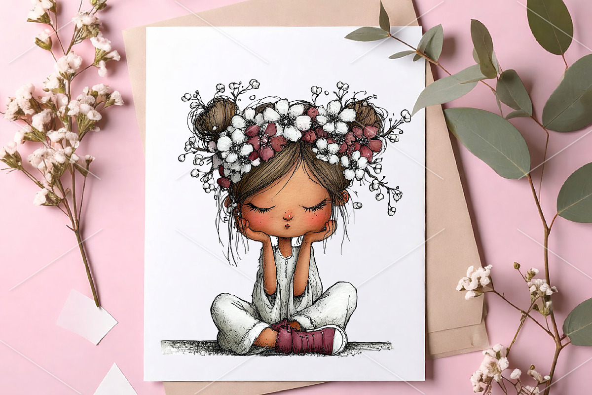 Watercolor Girls with Flowers PNG, a Seasonal Illustration by Canvas Craft (Photo 7 of 7)