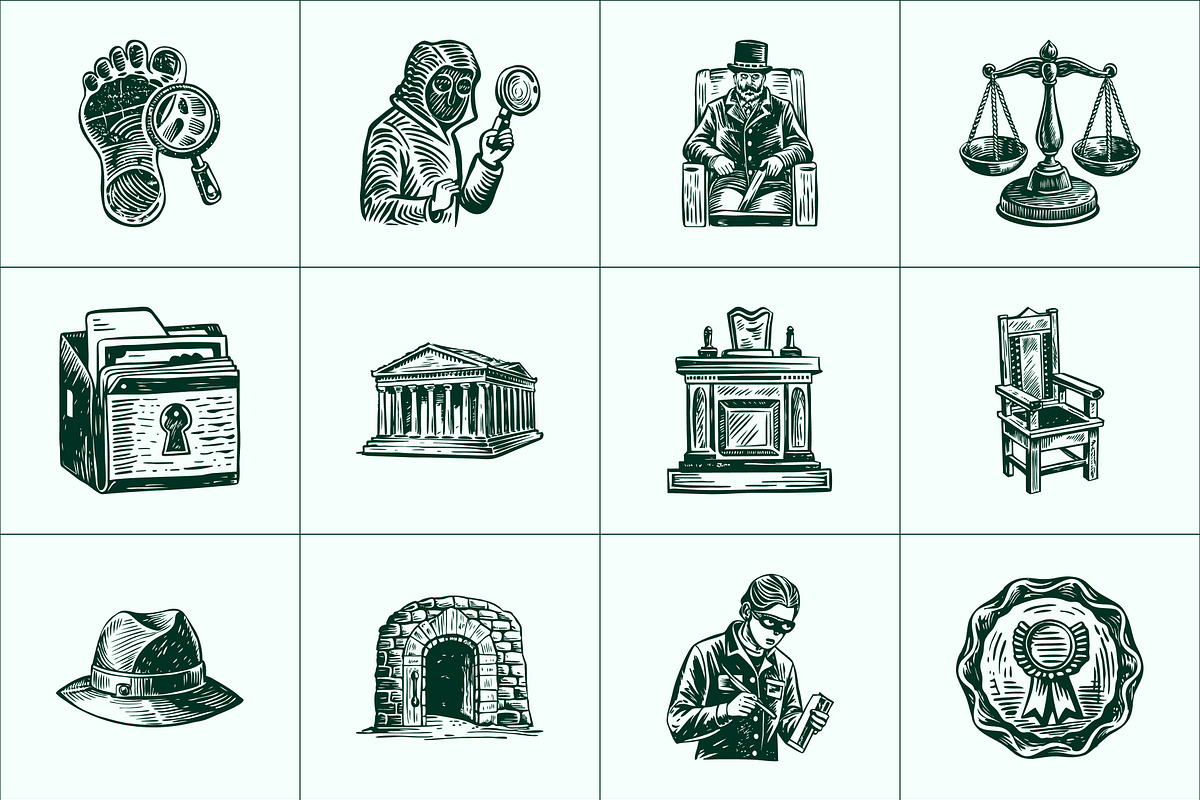 Vintage Law Icons Set, an Object Illustration by Prosymbols (Photo 7 of 8)