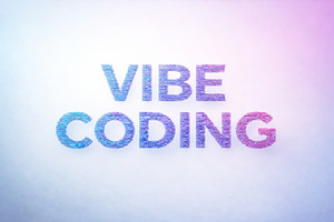 Vibe coding education concept with digital text on a vibrant gra, a Photo by Dvoevnore photos
