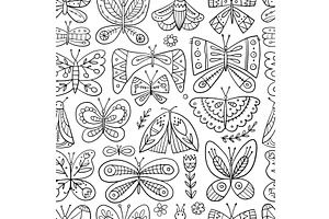 Ornate Butterflies. Seamless Pattern