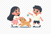 Happy Kids with Dog Playtime, an Animal Illustration by Partikusi Design (Thumbnail 3 of 3)
