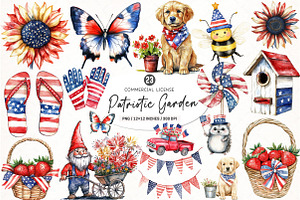 Watercolor Patriotic Garden Clipart, an Illustration by SinaCreation