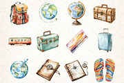 Watercolor Travel Clipart, an Illustration by DreamCafeArt (Thumbnail 2 of 5)