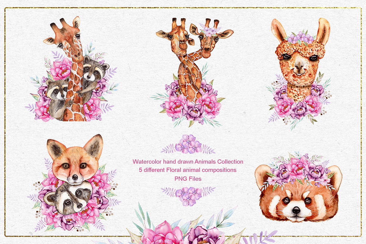 Watercolor Animals anf Flowers, an Animal Illustration by TanataDesign (Photo 4 of 13)