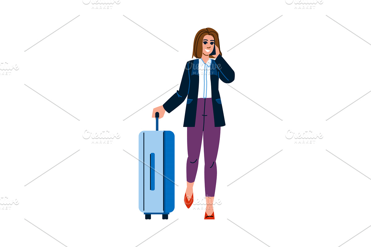 Businesswoman walking with suitcase, a Transportation Illustration by pikepicture