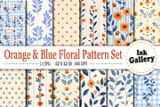 Orange & Blue Floral Pattern Set, a Pattern Graphic by Ink Gallery (Thumbnail 1 of 3)