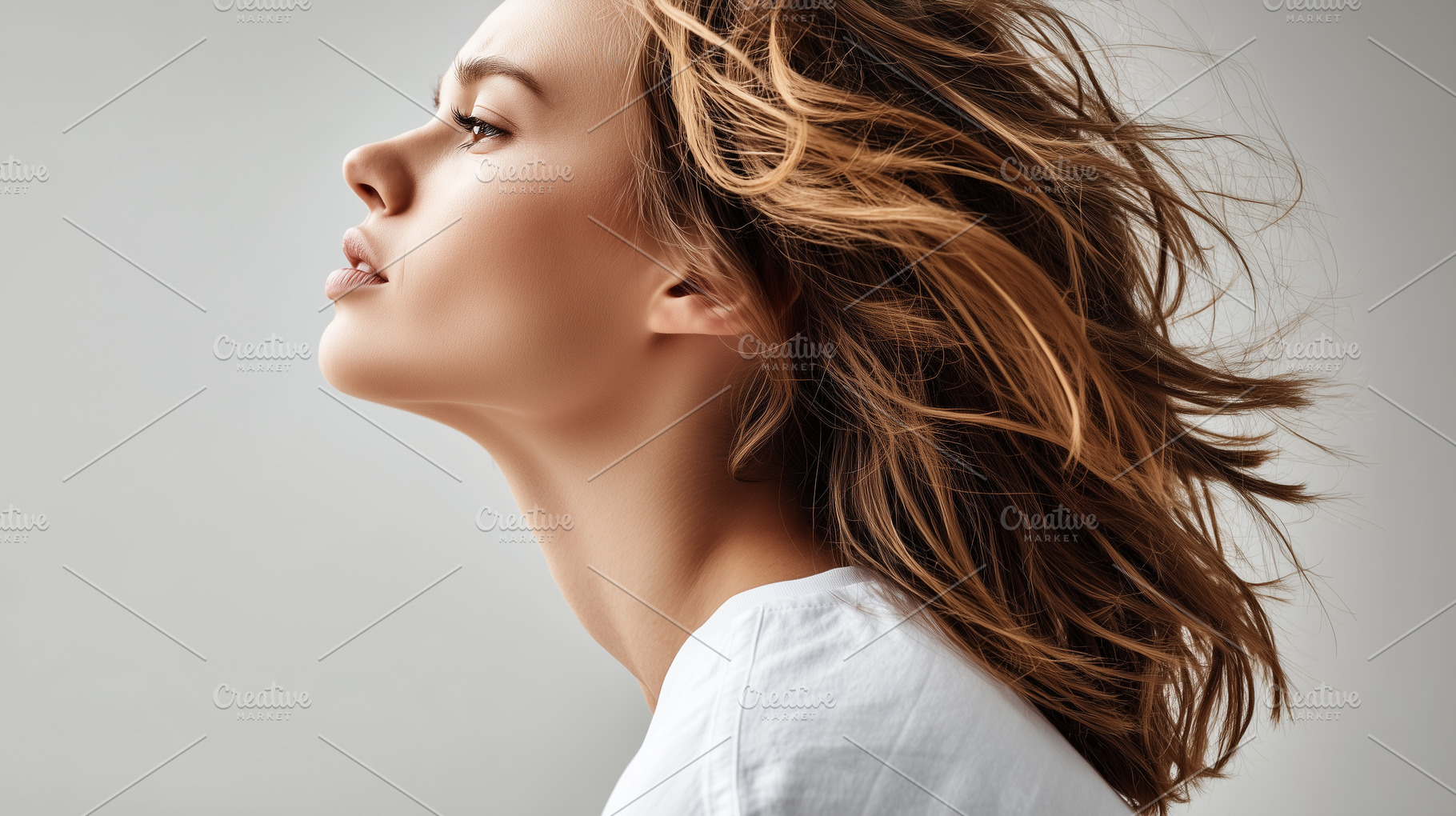 Side profile of a woman with flowing, a Person Photo by MistyDay