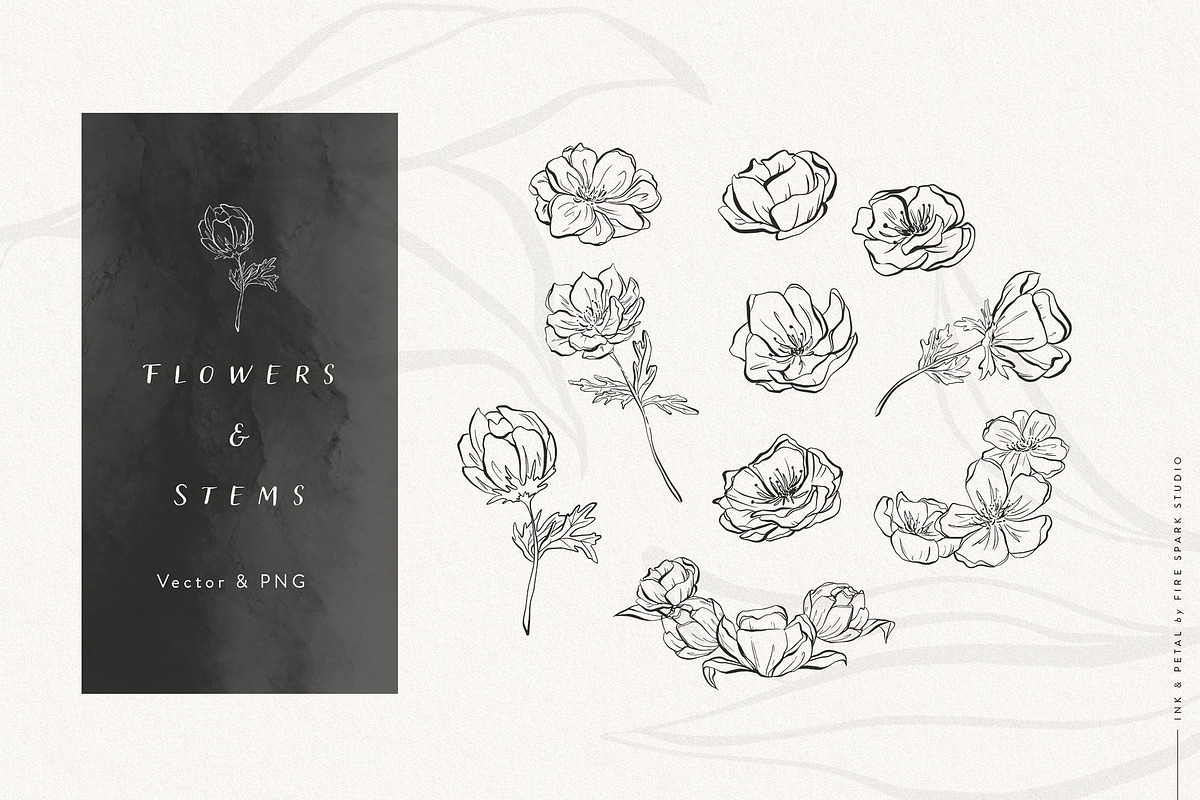 Ink and Petal Floral Vectors, an Object Graphic by Fire Spark Studio (Photo 4 of 8)