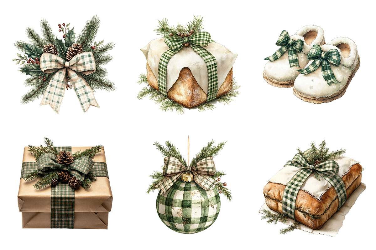Watercolor Green Plaid Christmas P, a Work Illustration by SinaCreation (Photo 3 of 6)