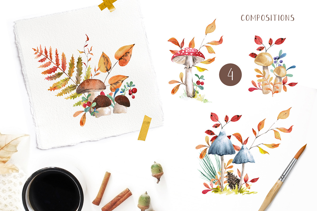 Watercolor autumn forest, a Seasonal Illustration by LeriaArt watercolor (Photo 5 of 9)