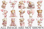 Watercolor Valentine's Bear Clipart, an Illustration by Canvas Craft (Thumbnail 3 of 6)