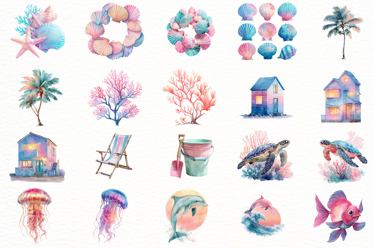 Watercolor Summer clipart, an Illustration by Designworld (Photo 3 of 7)