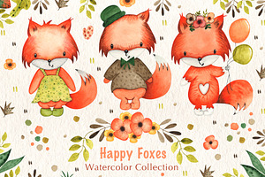 Happy Foxes Watercolor Collection