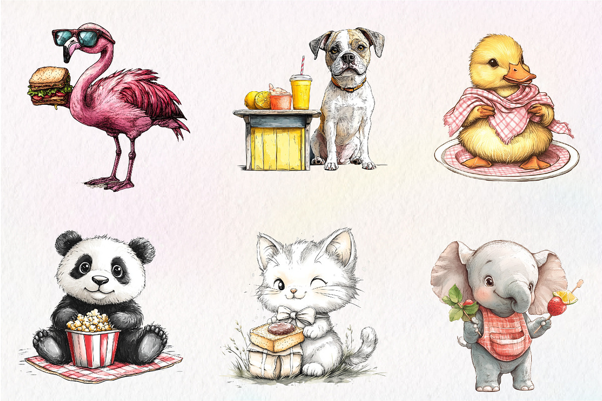 Cute Picnic Party Watercolor Animals, an Illustration by CreationArt (Photo 4 of 9)