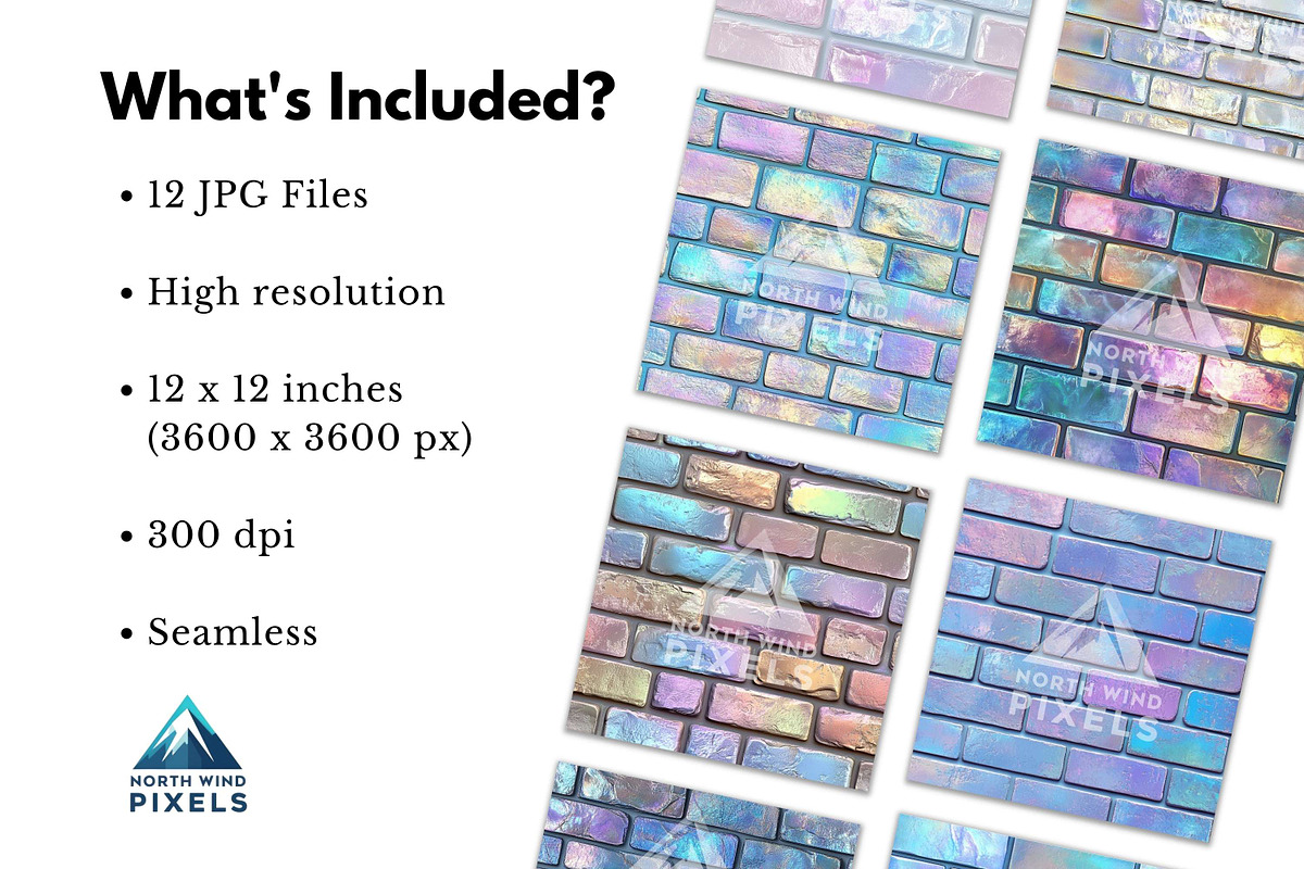 12 Iridescent Bricks Digital Papers, a Pattern Graphic by NorthWindPixels (Photo 3 of 4)