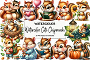 Watercolor Cute Chipmunks Clipart, an Illustration by DreamArtGraphic (Thumbnail 1 of 5)
