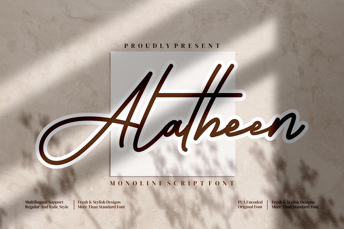 Alatheen Monoline Script style font, a Script Font by mahstudios (Photo 1 of 8)