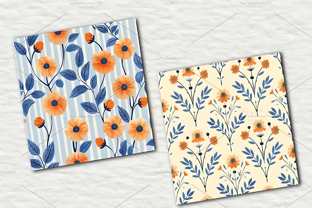 Orange & Blue Floral Pattern Set, a Pattern Graphic by Ink Gallery (Photo 3 of 3)