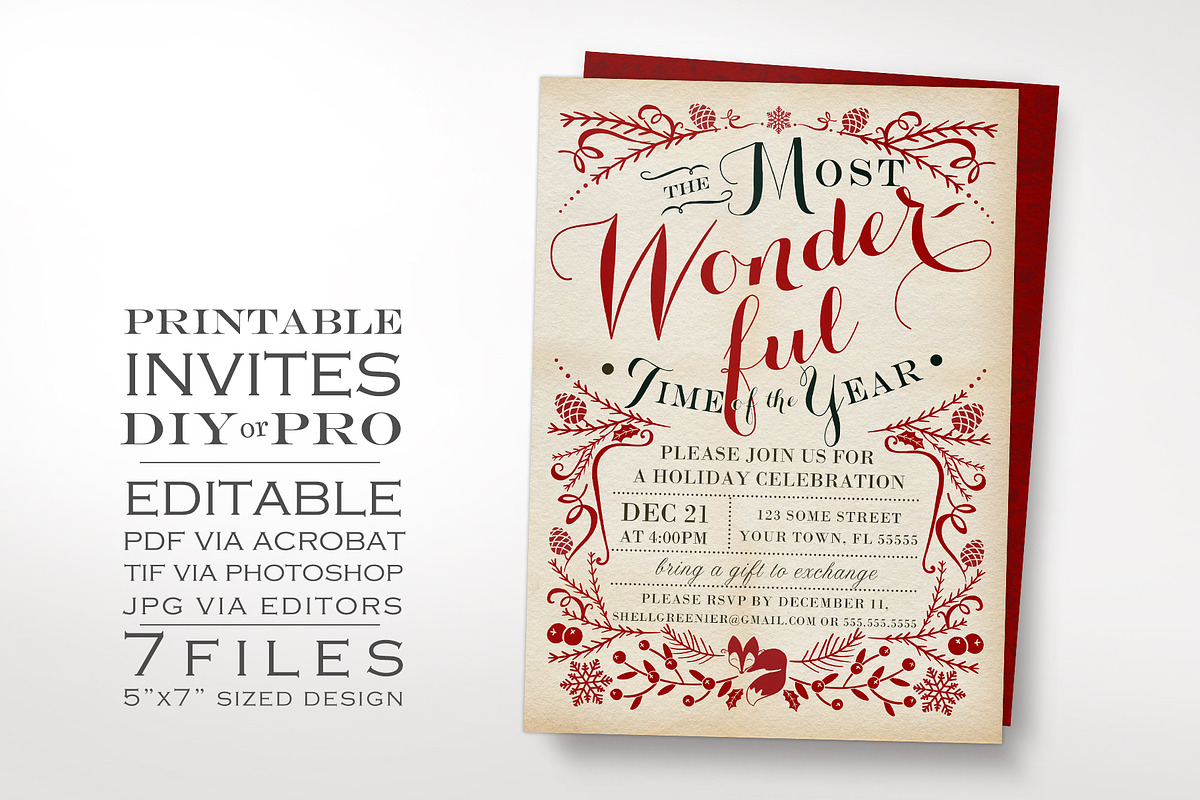 Christmas Invitation Template Winter, an Invitation Template by The Geekery Store