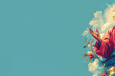 Sacred Heart of Jesus with glowing heart, halo, and floral eleme, a Holiday Photo by José Manuel Gelpi