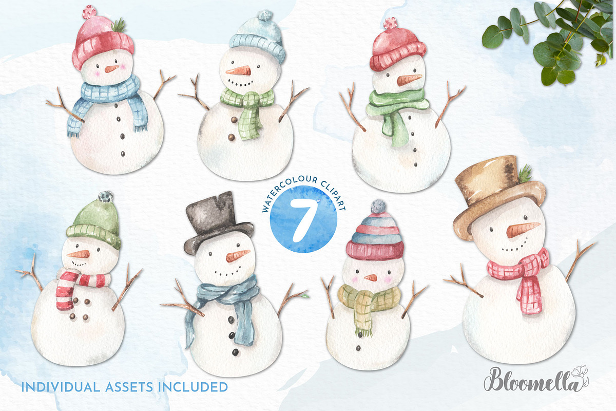 Watercolour Snowman Clipart Family, an Object Graphic by Bloomella (Photo 6 of 6)