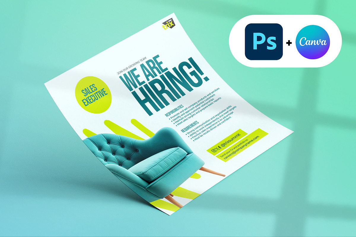 Square Hiring and Vacancy Flyer, a Social Media Template by Vintage Impressions (Photo 2 of 6)