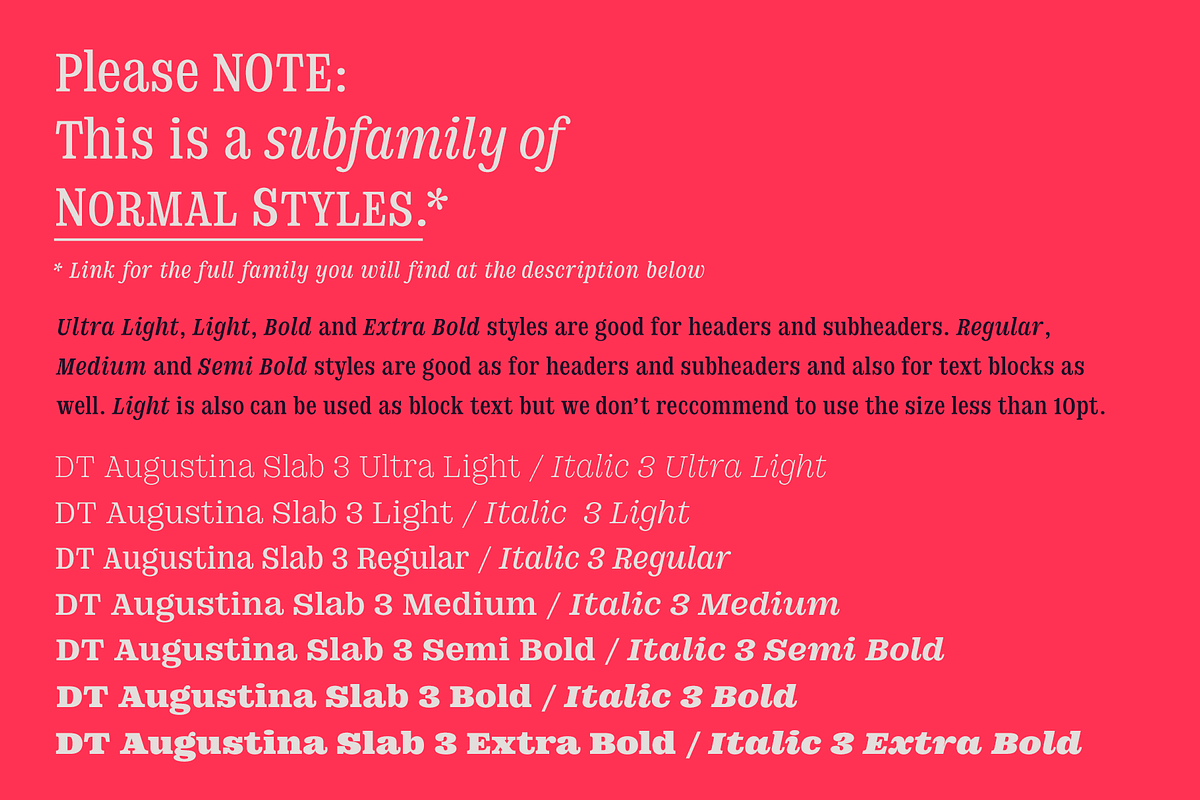 DT Augustina Slab 3 Subfamily, a Slab Serif Font by Deveze Type Foundry (Photo 2 of 31)