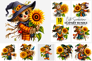 Cute Scarecrow Clipart PNG Bundle, a Graphic by Clipart Bloom