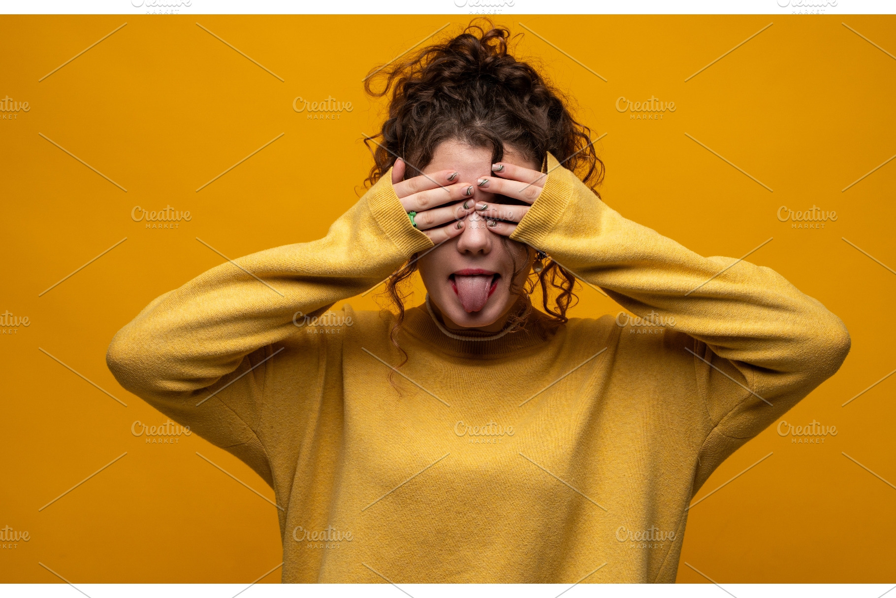 Young woman covering her eyes with, a Person Photo by volodymyrshtun13795